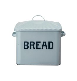 Meadow Enameled Metal Box w/ Lid & Handles "Bread", White & Blue