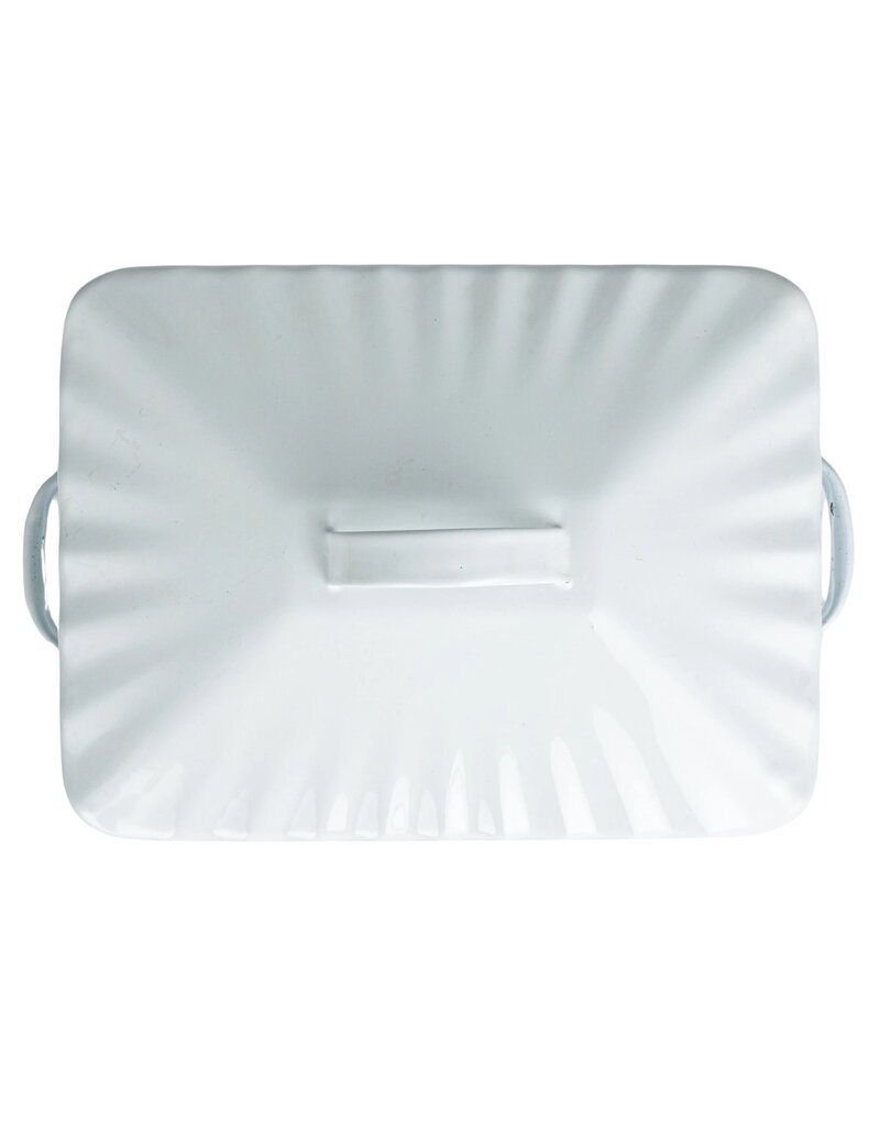 Meadow Enameled Metal Box w/ Lid & Handles "Bread", White & Blue