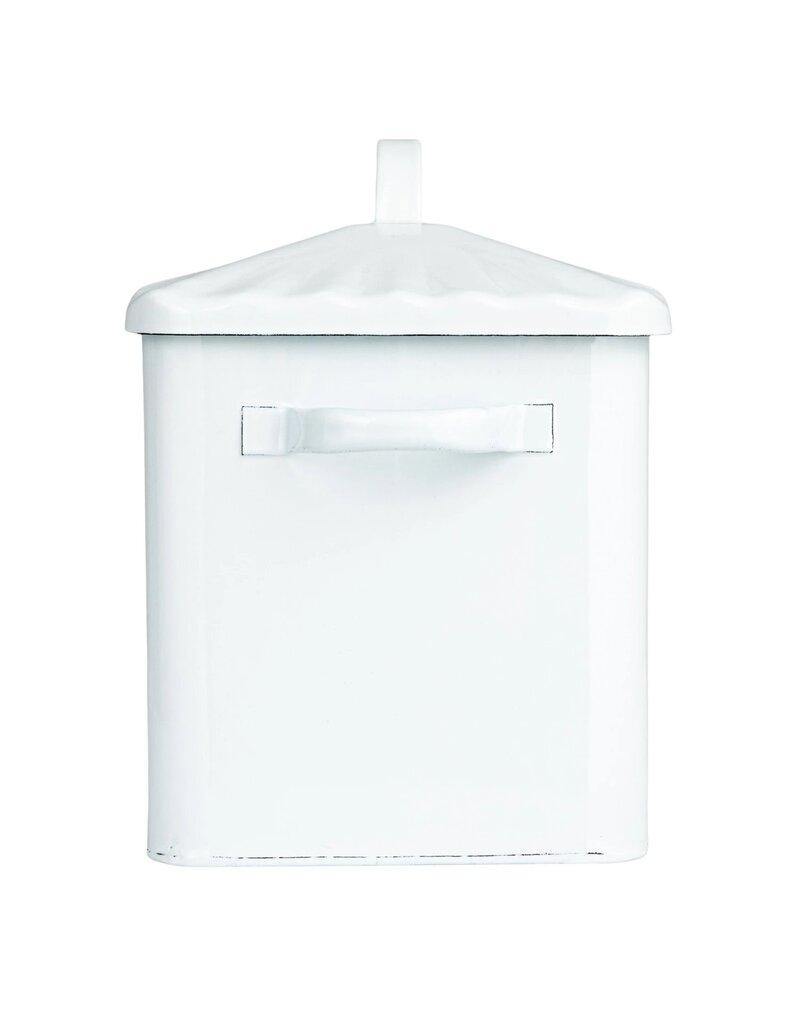 Meadow Enameled Metal Box w/ Lid & Handles "Bread", White & Blue