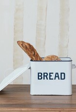 Meadow Enameled Metal Box w/ Lid & Handles "Bread", White & Blue