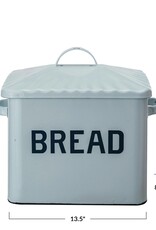 Meadow Enameled Metal Box w/ Lid & Handles "Bread", White & Blue