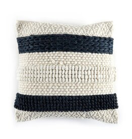 Four Hands Navy Textured Strip Pillow, 20" x 20"
