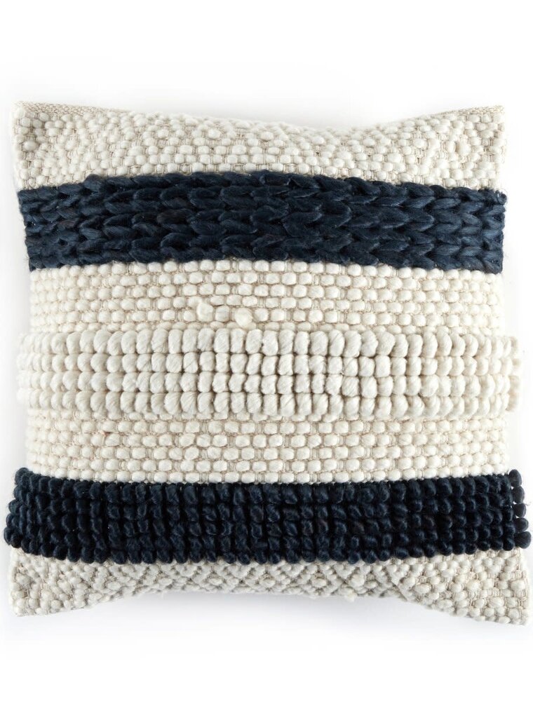 Four Hands Navy Textured Strip Pillow, 20" x 20"