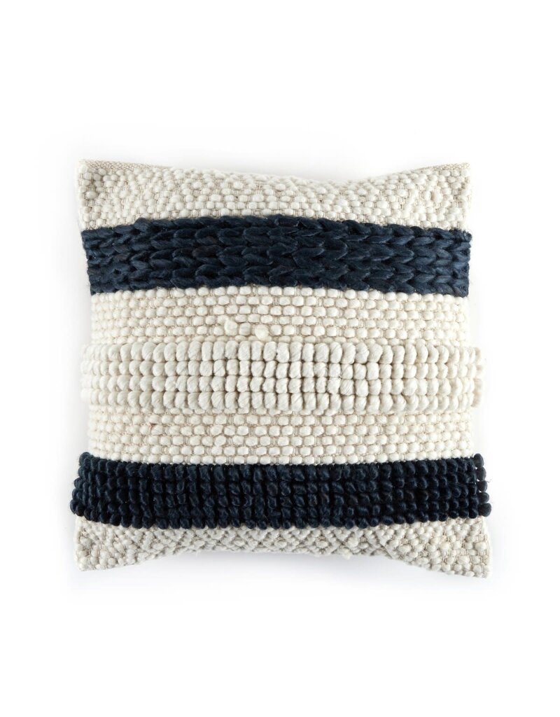 Four Hands Navy Textured Strip Pillow, 20" x 20"