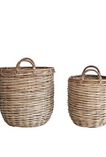 Sunset Villa Set of 2 Hand-Woven Rattan Baskets w/ Handles, Natural