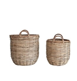 Sunset Villa Set of 2 Hand-Woven Rattan Baskets w/ Handles, Natural