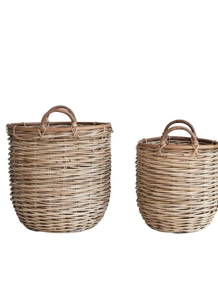 Sunset Villa Set of 2 Hand-Woven Rattan Baskets w/ Handles, Natural