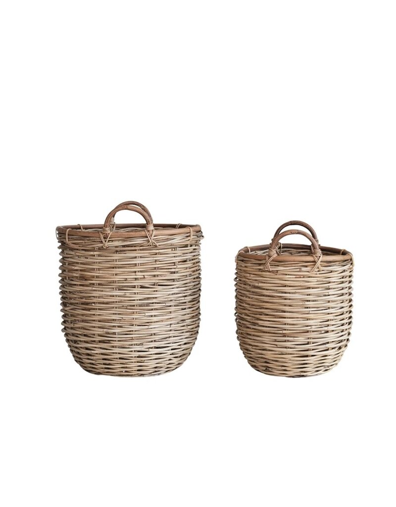 Sunset Villa Set of 2 Hand-Woven Rattan Baskets w/ Handles, Natural