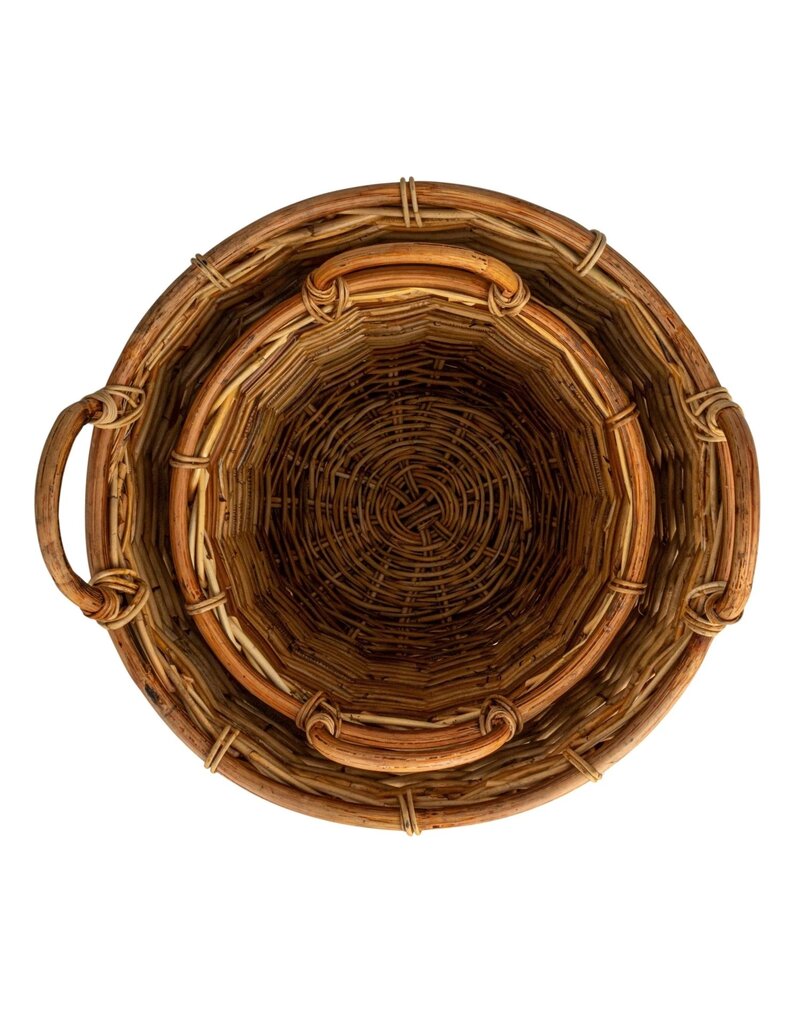 Sunset Villa Set of 2 Hand-Woven Rattan Baskets w/ Handles, Natural