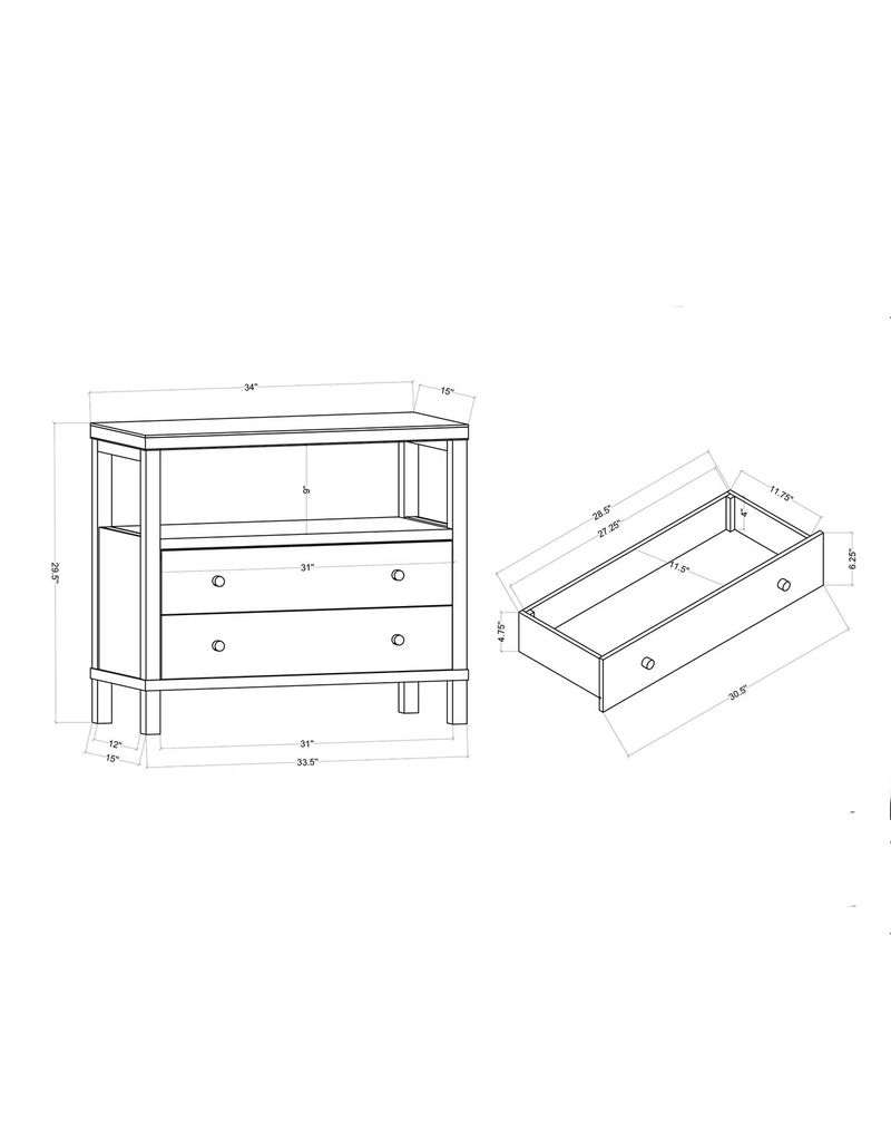 Egypt Sherrod Gemma 2 Drawer Nightstand w/Open Storage, Black