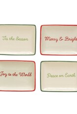 Christmas Market Stoneware Dish with Holidays Words, 4 Styles, EACH
