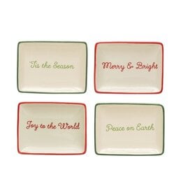 Christmas Market Stoneware Dish with Holidays Words, 4 Styles, EACH