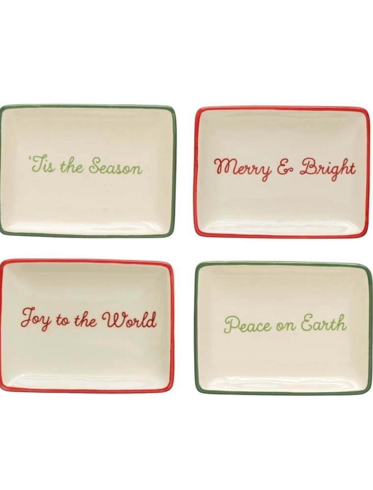 Christmas Market Stoneware Dish with Holidays Words, 4 Styles, EACH