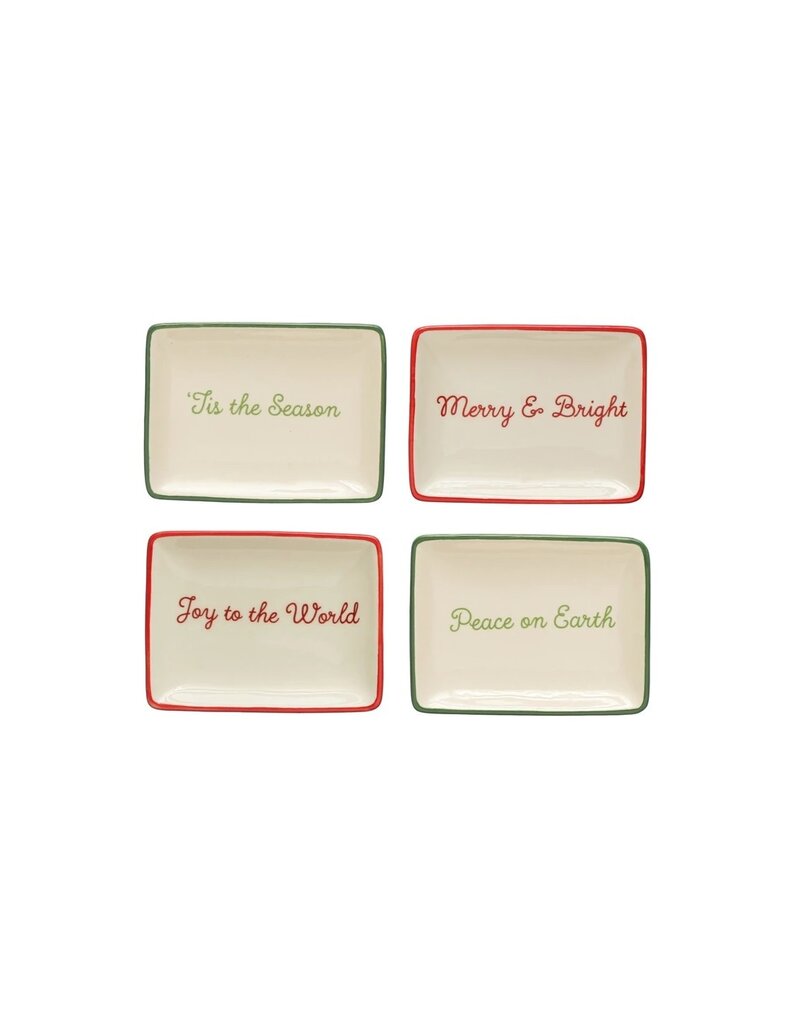 Christmas Market Stoneware Dish with Holidays Words, 4 Styles, EACH