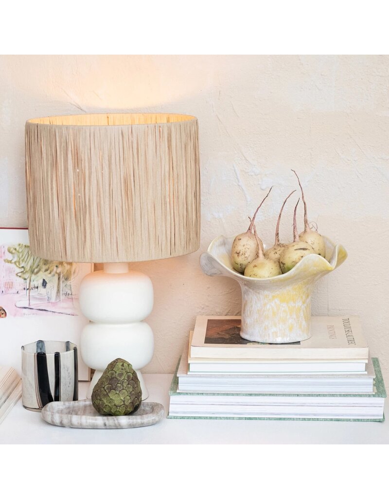 Raffia Stoneware Lamp w/ Raffia Shade