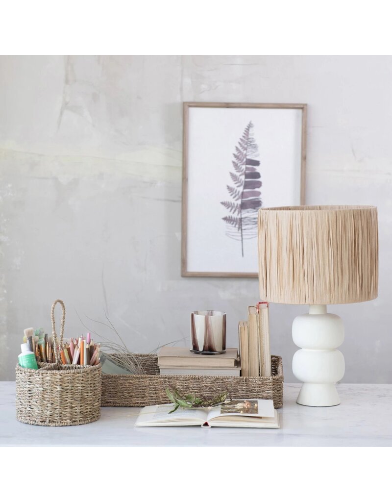 Raffia Stoneware Lamp w/ Raffia Shade