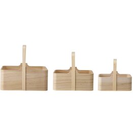 Paulownia Wood Nesting Boxes w/ Handles, Natural, Set of 3