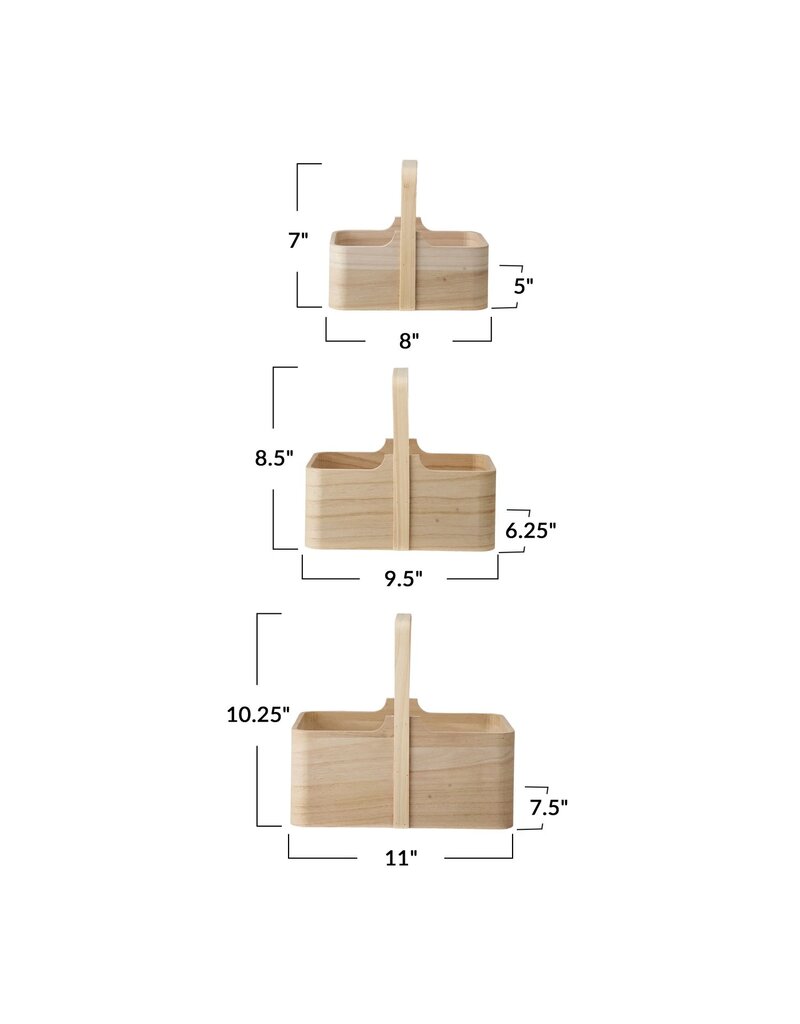 Paulownia Wood Nesting Boxes w/ Handles, Natural, Set of 3