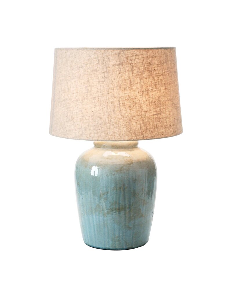 Stoneware Table Lamp with Linen Shade, Green