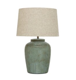 Stoneware Table Lamp with Linen Shade, Green