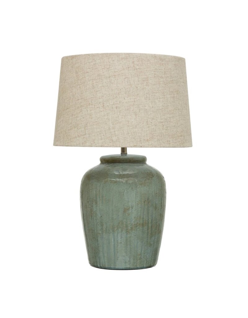 Stoneware Table Lamp with Linen Shade, Green