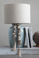 Stoneware Table Lamp with Linen Shade, Green