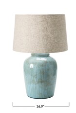 Stoneware Table Lamp with Linen Shade, Green