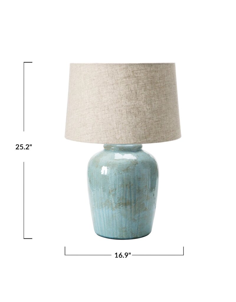 Stoneware Table Lamp with Linen Shade, Green