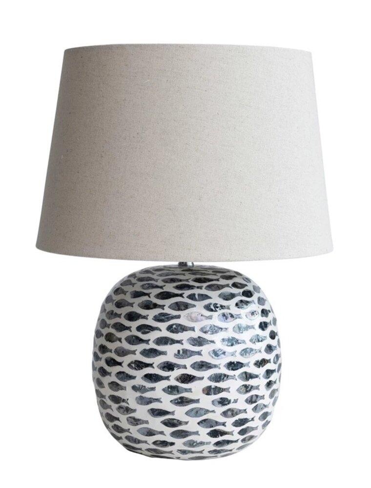 Shoreline Capiz & Bamboo Table Lamp w/ Linen Shade, Blue & White