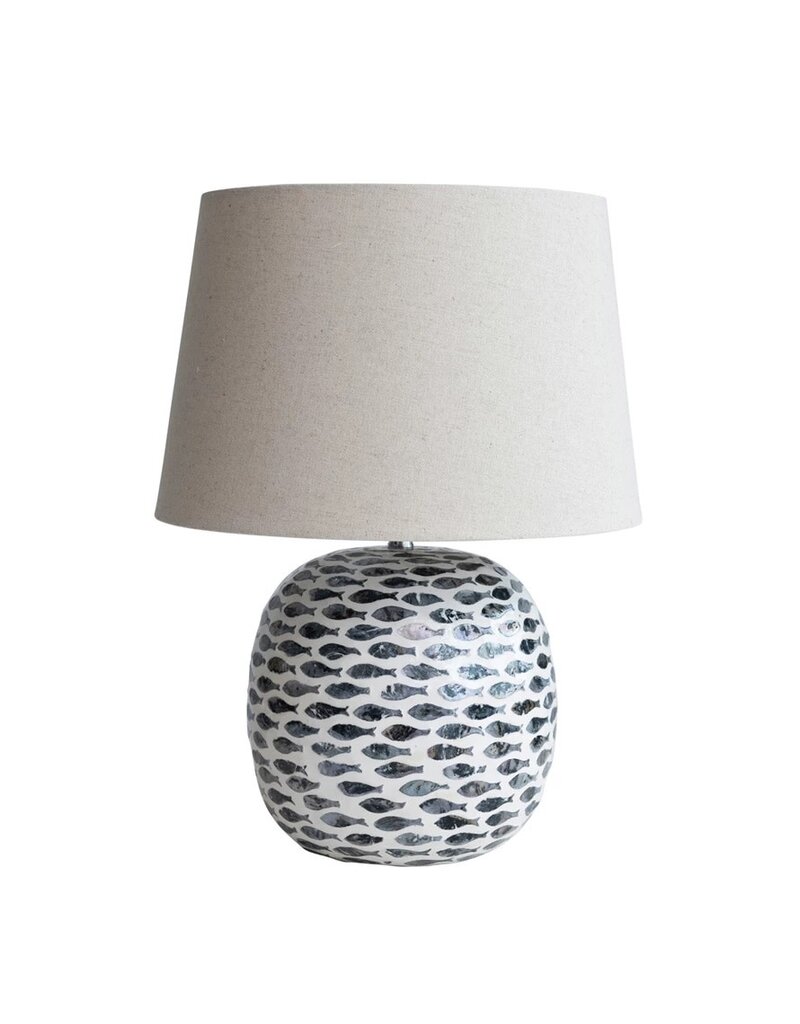 Shoreline Capiz & Bamboo Table Lamp w/ Linen Shade, Blue & White