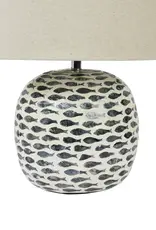 Shoreline Capiz & Bamboo Table Lamp w/ Linen Shade, Blue & White
