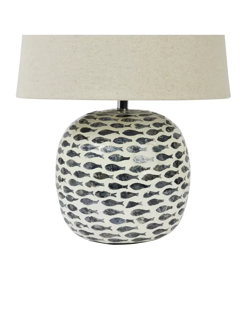 Shoreline Capiz & Bamboo Table Lamp w/ Linen Shade, Blue & White