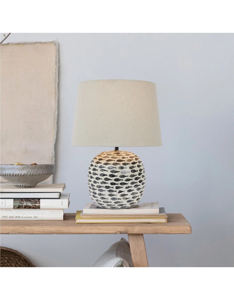 Shoreline Capiz & Bamboo Table Lamp w/ Linen Shade, Blue & White
