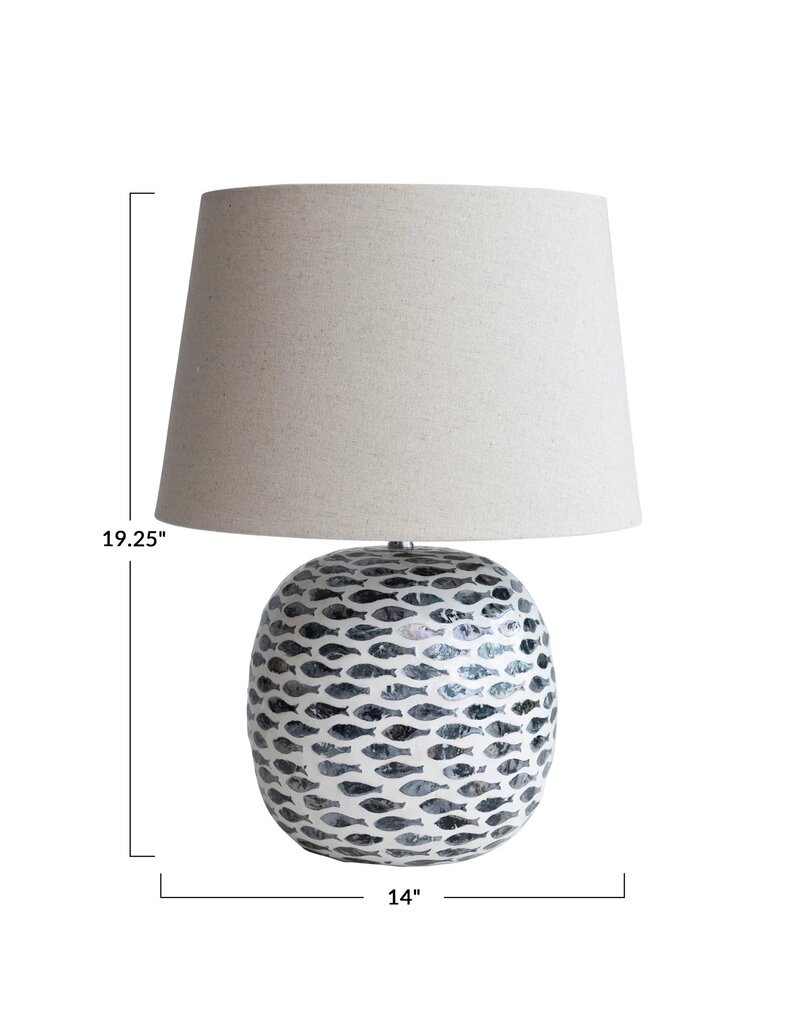Shoreline Capiz & Bamboo Table Lamp w/ Linen Shade, Blue & White