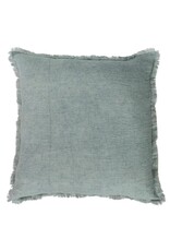Daily Routines 20" Square Stonewashed Linen Pillow w/ Fringe, Aqua