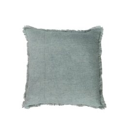 Daily Routines 20" Square Stonewashed Linen Pillow w/ Fringe, Aqua