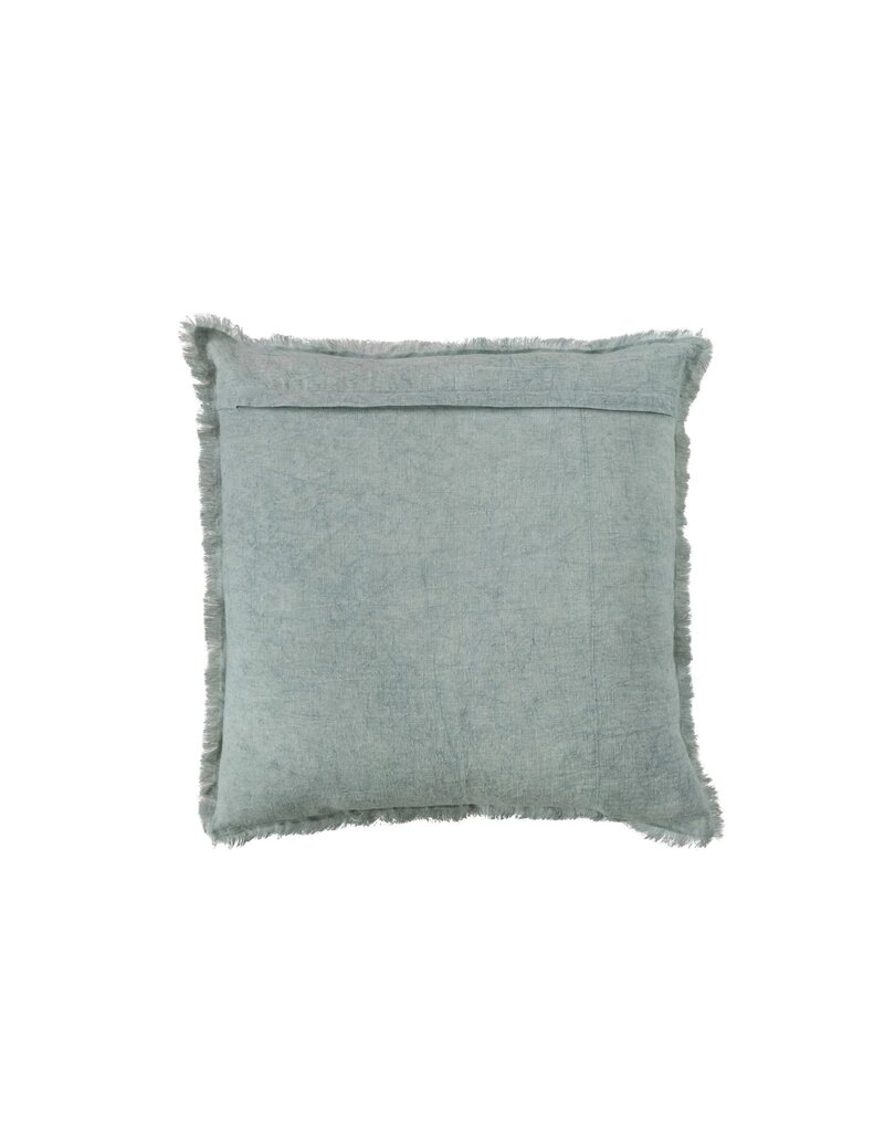 Daily Routines 20" Square Stonewashed Linen Pillow w/ Fringe, Aqua