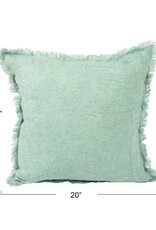 Daily Routines 20" Square Stonewashed Linen Pillow w/ Fringe, Aqua