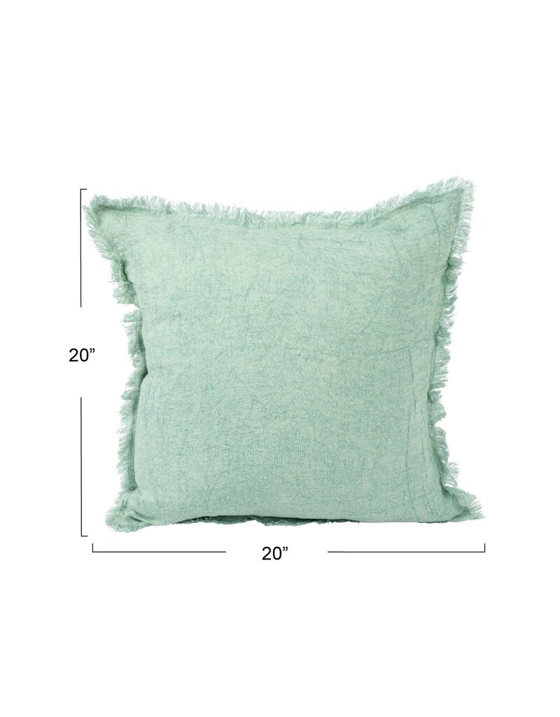 Daily Routines 20" Square Stonewashed Linen Pillow w/ Fringe, Aqua