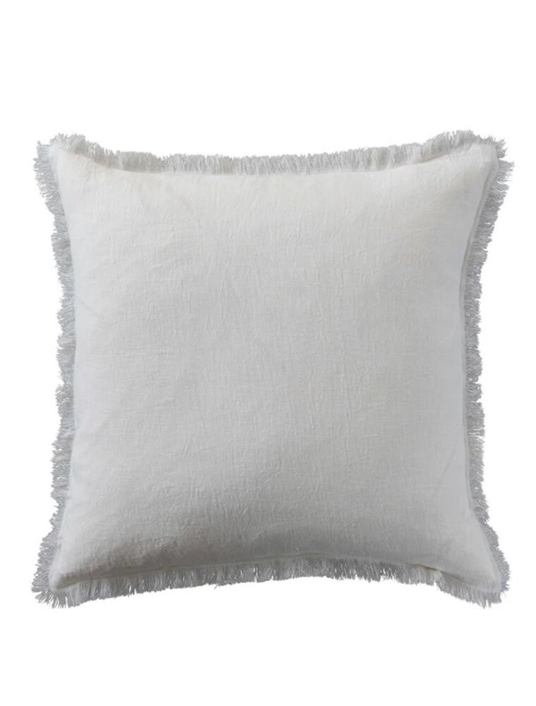 Daily Routines 20" Square Stonewashed Linen Pillow w/ Fringe, White