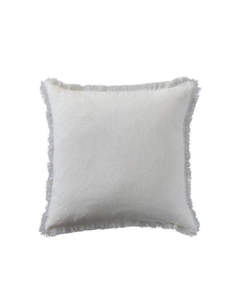 Daily Routines 20" Square Stonewashed Linen Pillow w/ Fringe, White