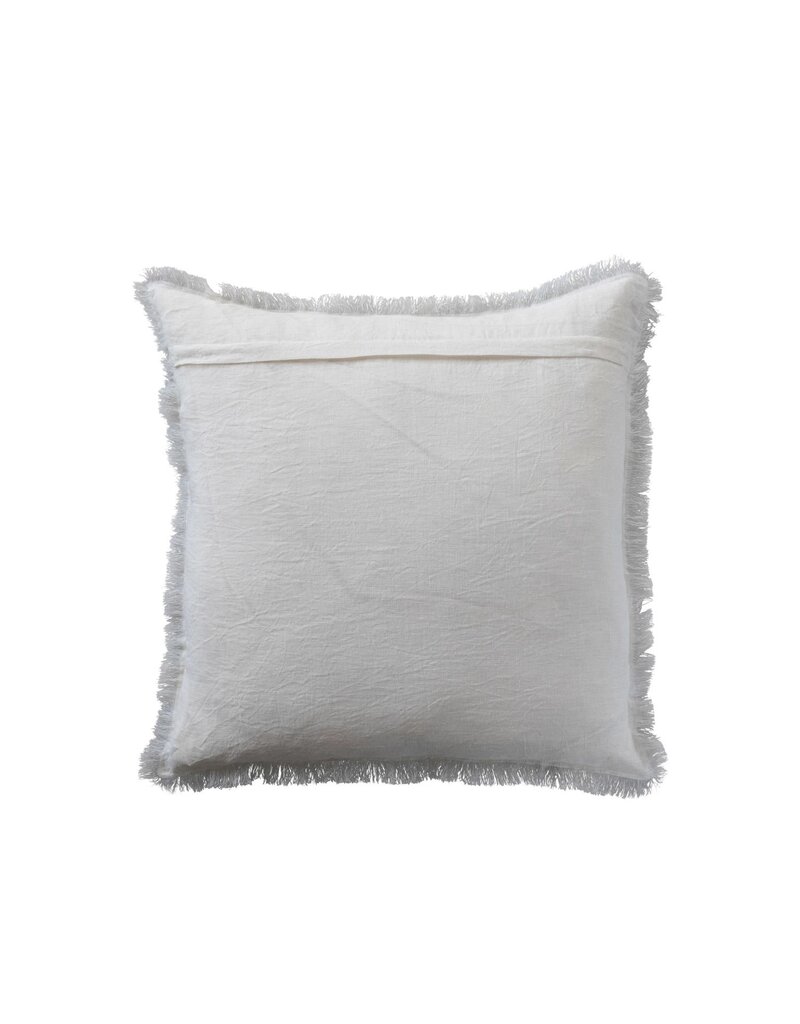 Daily Routines 20" Square Stonewashed Linen Pillow w/ Fringe, White