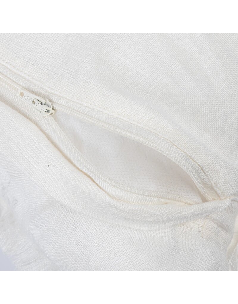Daily Routines 20" Square Stonewashed Linen Pillow w/ Fringe, White