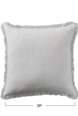 Daily Routines 20" Square Stonewashed Linen Pillow w/ Fringe, White