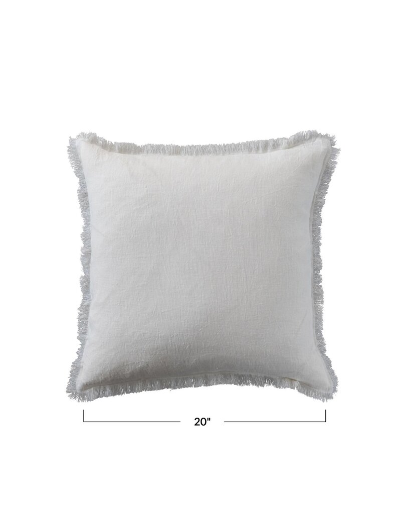 Daily Routines 20" Square Stonewashed Linen Pillow w/ Fringe, White