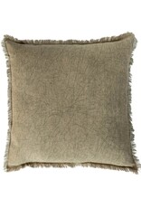 Daily Routines 20" Square Stonewashed Linen Pillow w/ Fringe, Olive