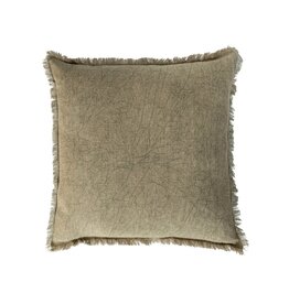 Daily Routines 20" Square Stonewashed Linen Pillow w/ Fringe, Olive