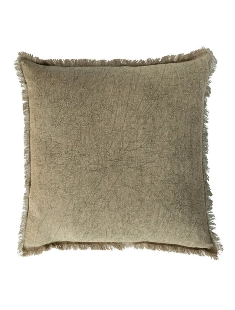 Daily Routines 20" Square Stonewashed Linen Pillow w/ Fringe, Olive