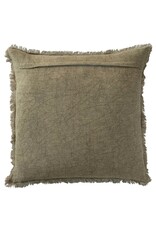 Daily Routines 20" Square Stonewashed Linen Pillow w/ Fringe, Olive