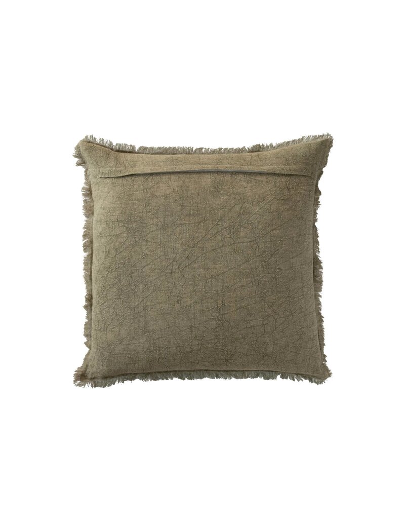 Daily Routines 20" Square Stonewashed Linen Pillow w/ Fringe, Olive